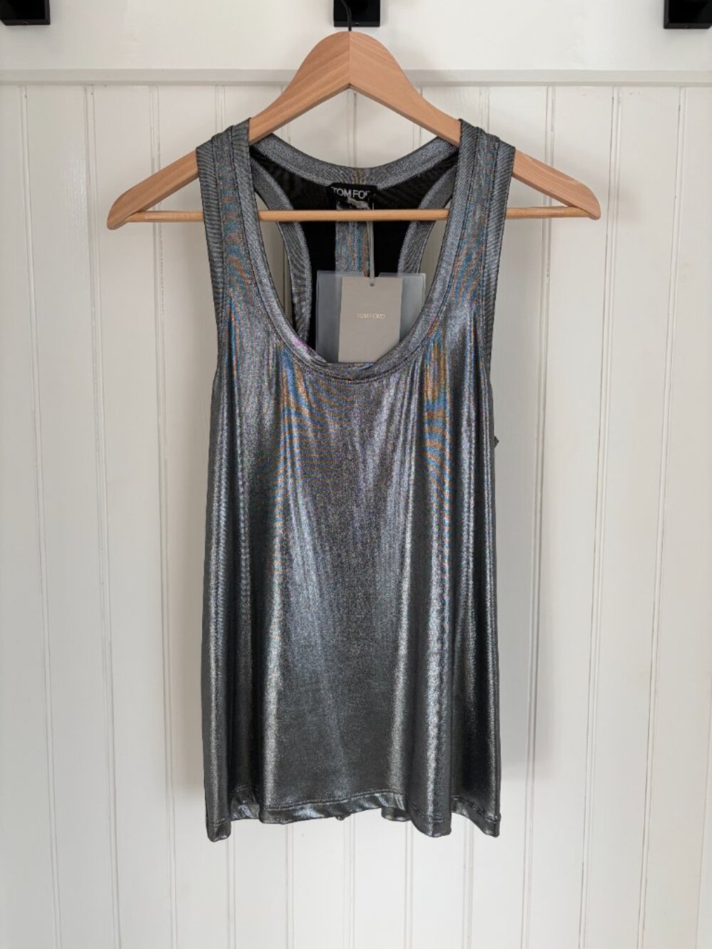 Tom Ford Metallic Silver Racerback Tank Top Sz 38 IT / US 2 NWT — Lamé Party